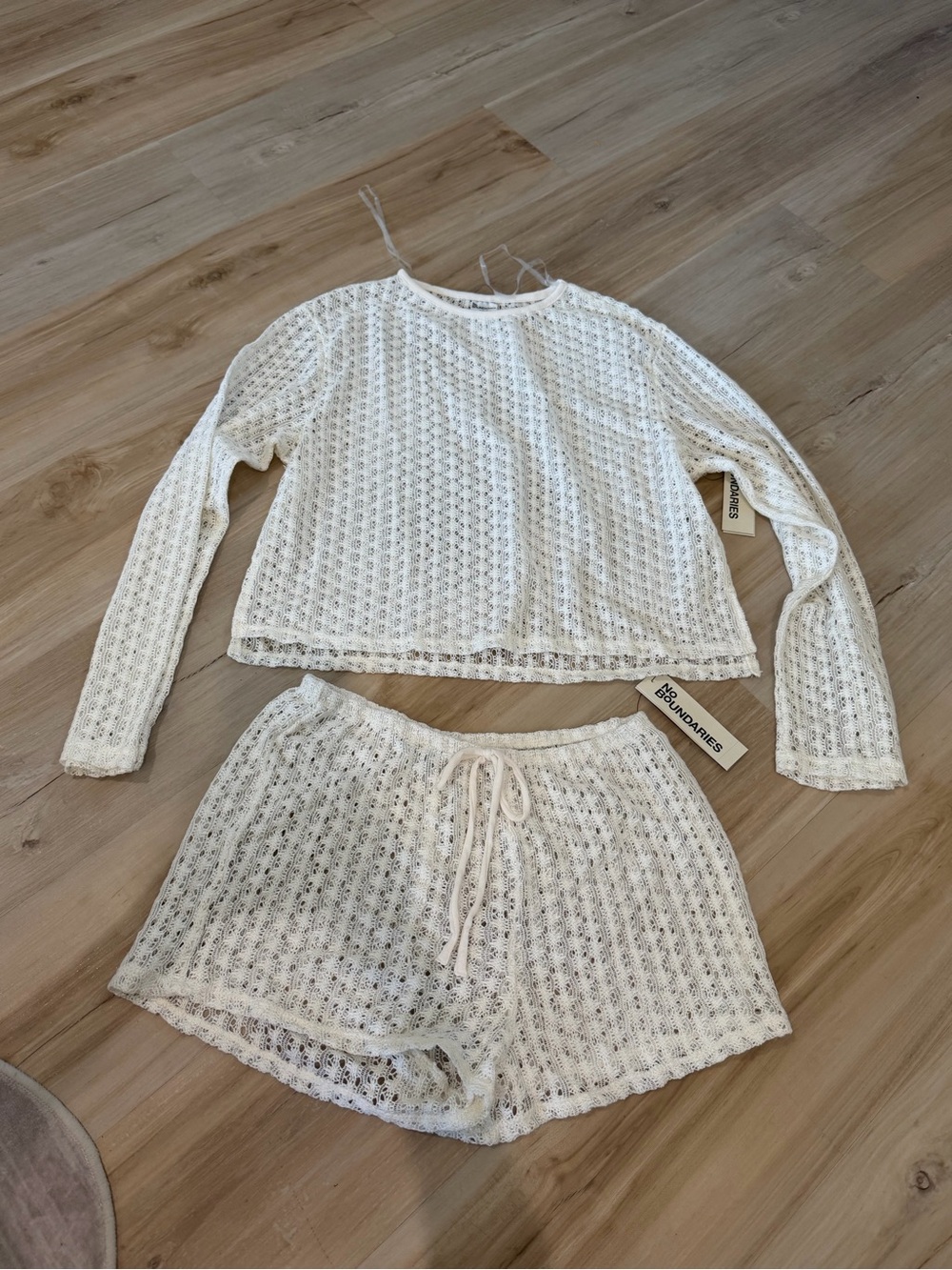 Women's White Crochet Lounge Top & Shorts Set